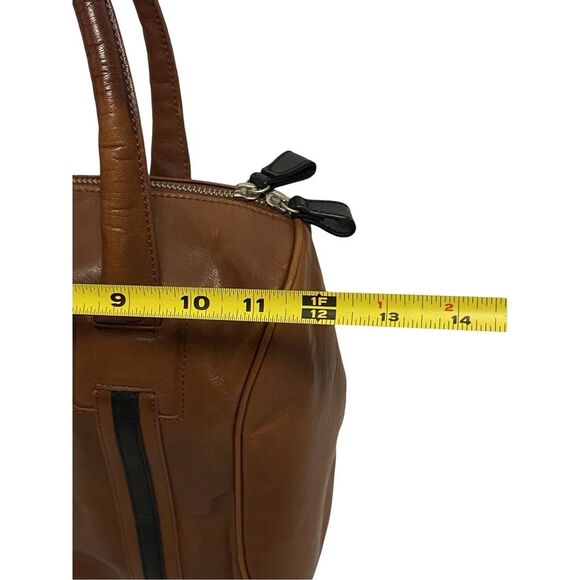 Halogen Brown Black Leather ‎ Tote Bag Handbag Purse Satchel - Picture 10 of 12